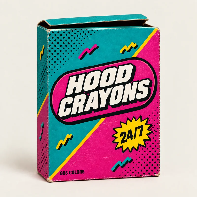 The Hood Crayons box
